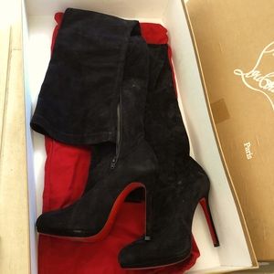 Louboutin Louise X1 Black Thigh High Suede Boots 120mm